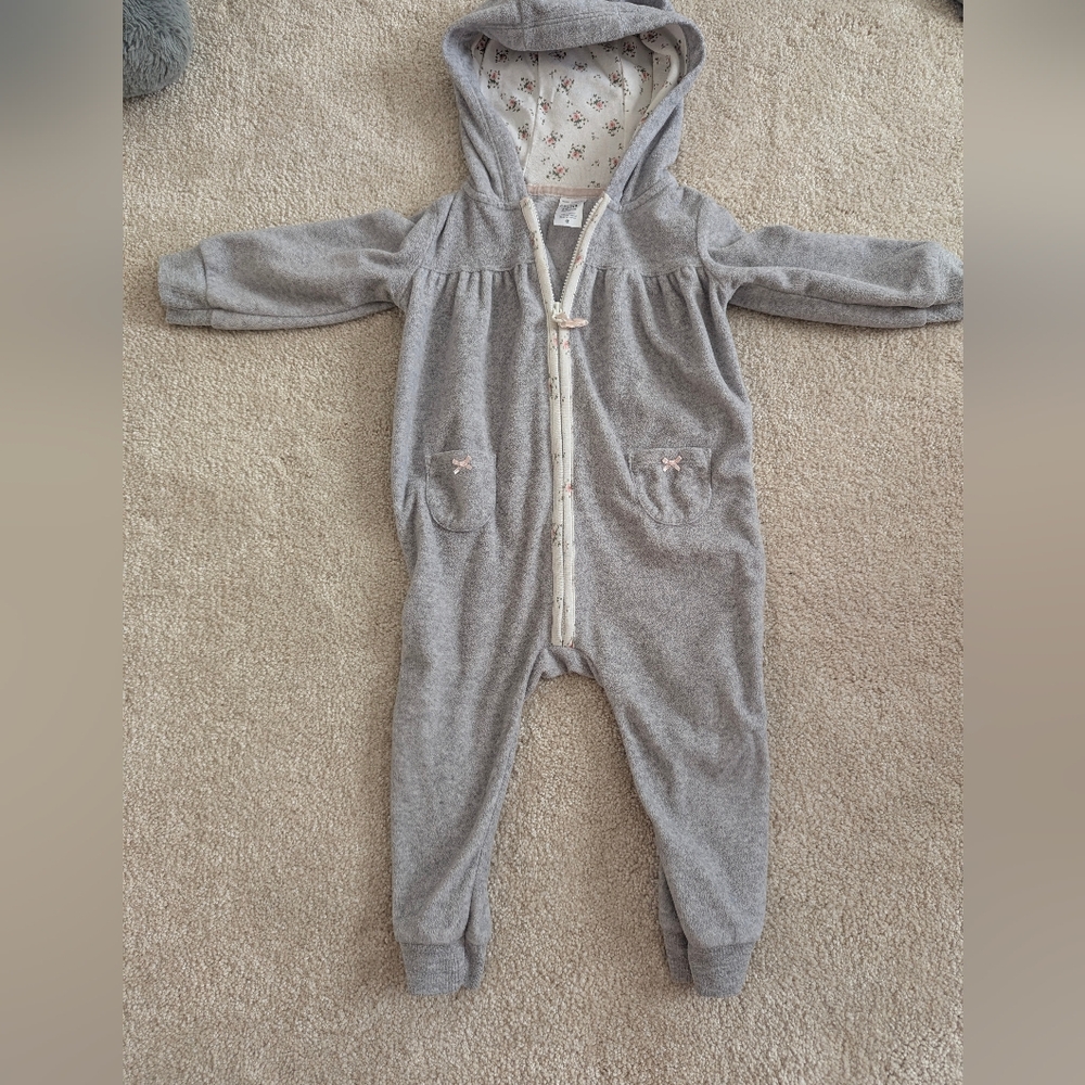 Carter's 12M Gray Hooded Fleece  Onesie